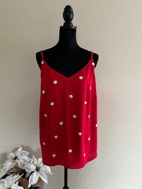 LOFT Plus Polka Dot Strappy Tank Blouse Cami Top - Red White - Size 14 Plus
